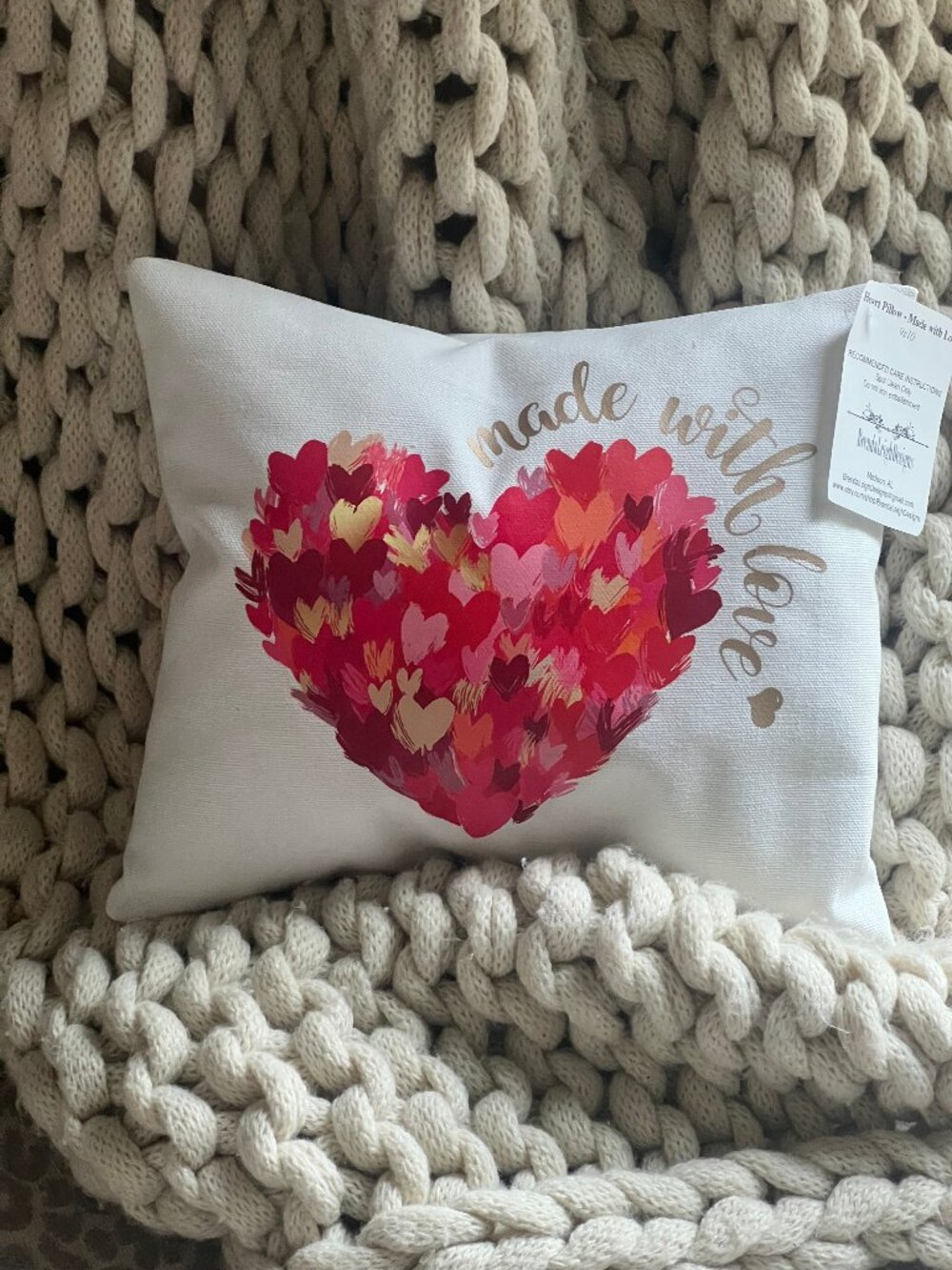 Brushstroke Heart Pillow  - made with love - 10" x 9" x 3"